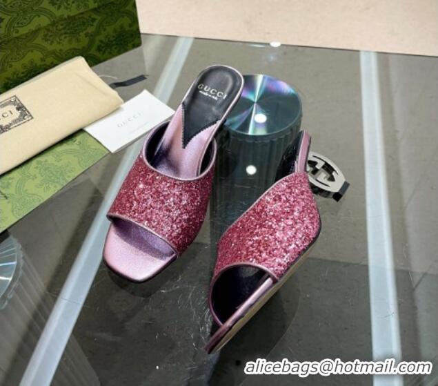 Durable Gucci Interlocking G Glitters Heel Slide Sandals 6cm Purple 316009