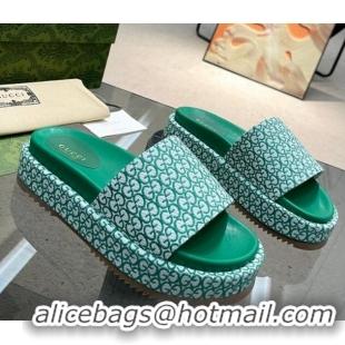 Durable Gucci GG Canvas Jacquard Platform Slide Sandal 5.5cm Green 316013