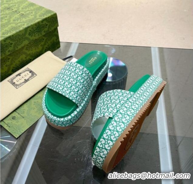 Durable Gucci GG Canvas Jacquard Platform Slide Sandal 5.5cm Green 316013