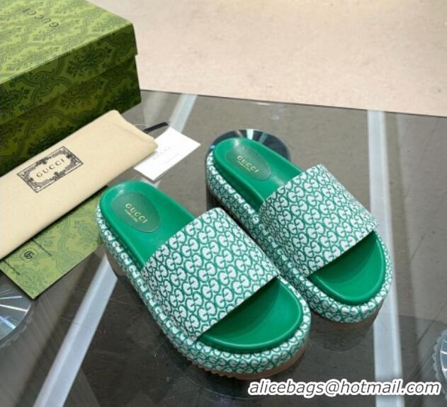 Durable Gucci GG Canvas Jacquard Platform Slide Sandal 5.5cm Green 316013