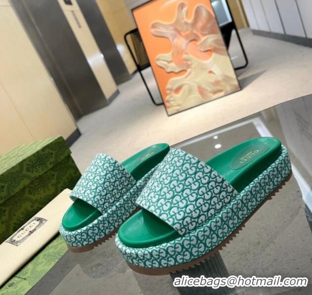 Durable Gucci GG Canvas Jacquard Platform Slide Sandal 5.5cm Green 316013