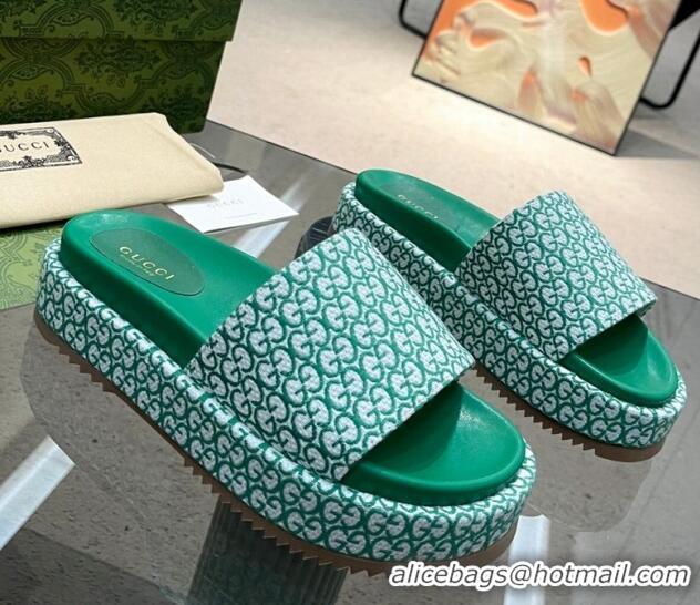 Durable Gucci GG Canvas Jacquard Platform Slide Sandal 5.5cm Green 316013