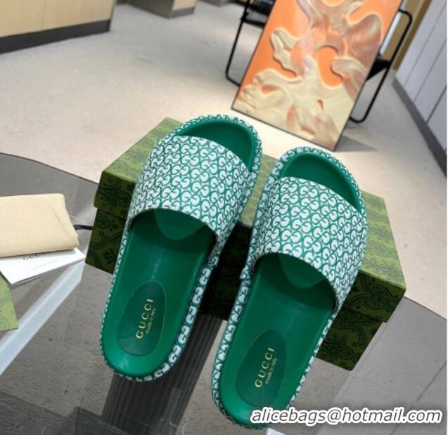 Durable Gucci GG Canvas Jacquard Platform Slide Sandal 5.5cm Green 316013