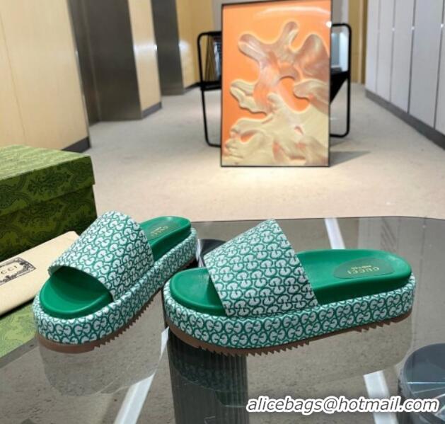 Durable Gucci GG Canvas Jacquard Platform Slide Sandal 5.5cm Green 316013