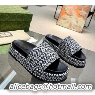 Good Looking Gucci GG Canvas Jacquard Platform Slide Sandal 5.5cm Black/White 316012