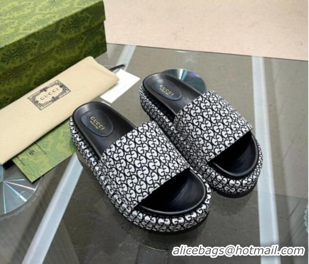 Good Looking Gucci GG Canvas Jacquard Platform Slide Sandal 5.5cm Black/White 316012