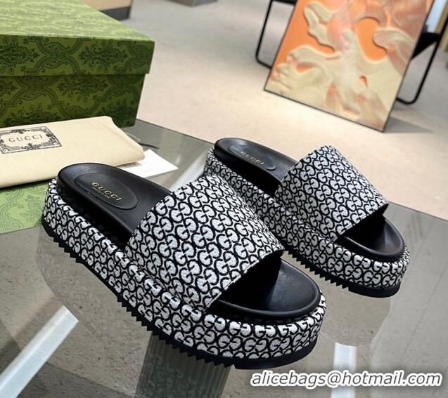 Good Looking Gucci GG Canvas Jacquard Platform Slide Sandal 5.5cm Black/White 316012