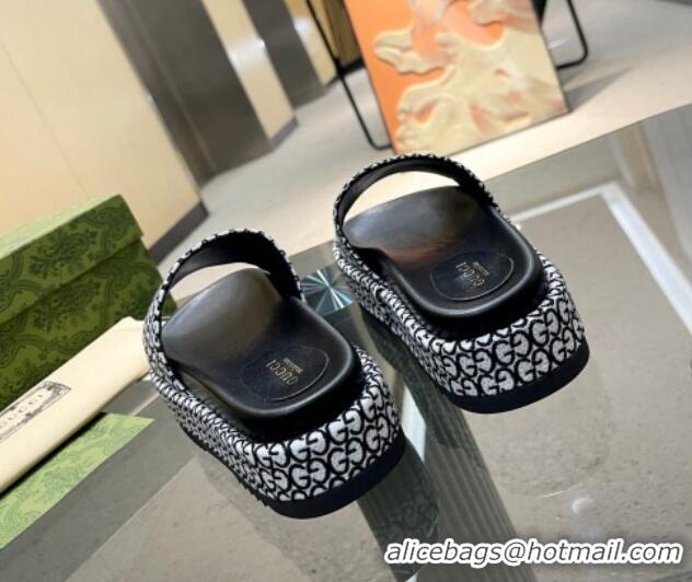 Good Looking Gucci GG Canvas Jacquard Platform Slide Sandal 5.5cm Black/White 316012