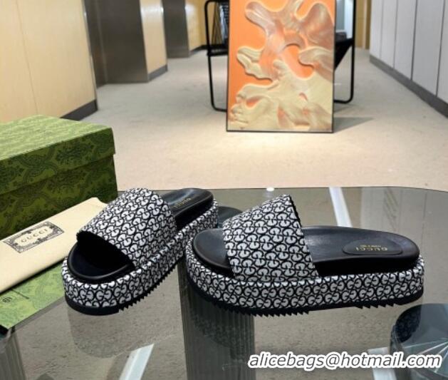 Good Looking Gucci GG Canvas Jacquard Platform Slide Sandal 5.5cm Black/White 316012