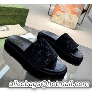 Most Popular Gucci GG Velvet Platform Slide Sandal 5.5cm Black 316014