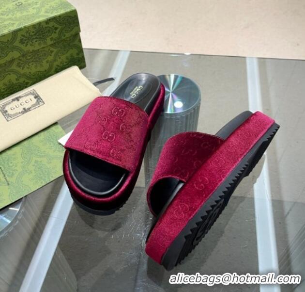 Popular Style Gucci GG Velvet Platform Slide Sandal 5.5cm Red 316015