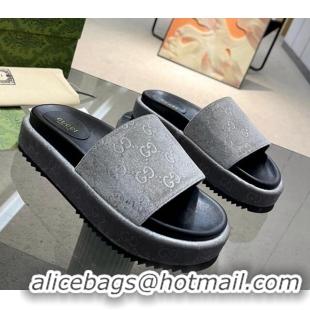 Classic Hot Gucci GG Velvet Platform Slide Sandal 5.5cm Grey 316016