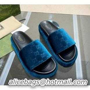 Good Product Gucci GG Velvet Platform Slide Sandal 5.5cm Blue 316017