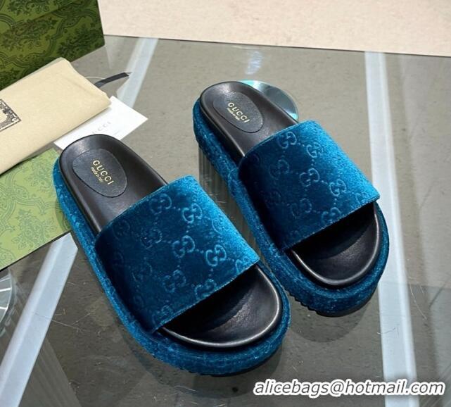 Good Product Gucci GG Velvet Platform Slide Sandal 5.5cm Blue 316017