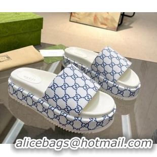 Shop Duplicate Gucci GG Platform Slide Sandal 5.5cm White/Blue 316019