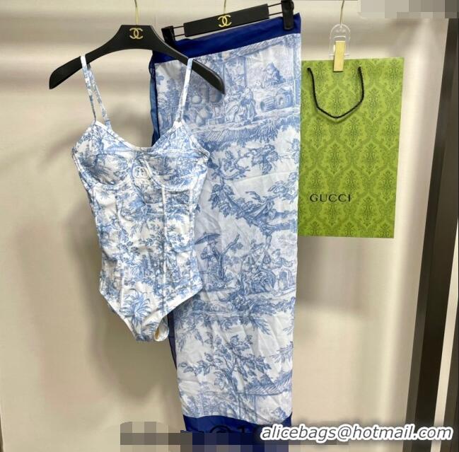 ​Buy Classic Gucci Print Swimwear CH0401 Light Blue 2024