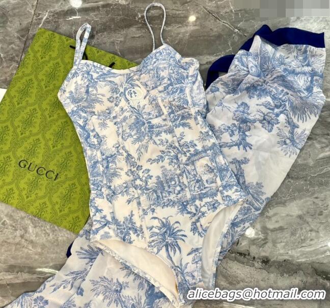 ​Buy Classic Gucci Print Swimwear CH0401 Light Blue 2024