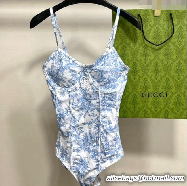 ​Buy Classic Gucci Print Swimwear CH0401 Light Blue 2024