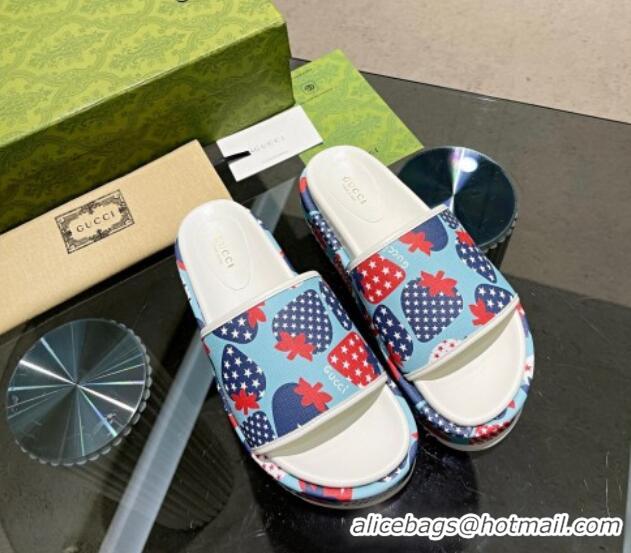 Good Quality Gucci Strawberry Platform Slide Sandal 5.5cm Blue 316021