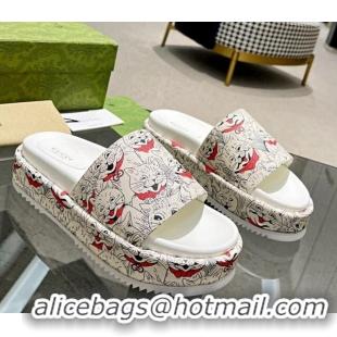 Purchase Gucci Animal Print Platform Slide Sandal 5.5cm White/Black/Red 316022