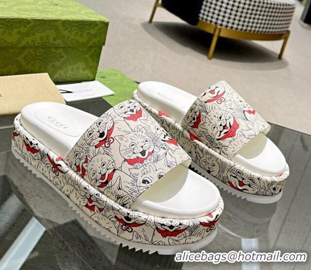 Purchase Gucci Animal Print Platform Slide Sandal 5.5cm White/Black/Red 316022