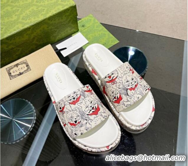 Purchase Gucci Animal Print Platform Slide Sandal 5.5cm White/Black/Red 316022