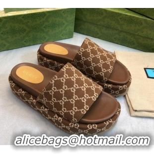 Best Grade Gucci GG Fabric Platform Slide Sandal 5.5cm Chocolate Brown 316024