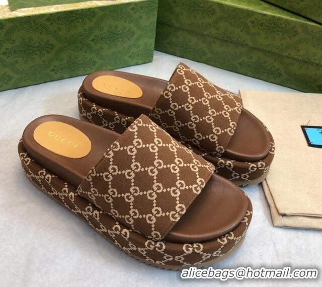 Best Grade Gucci GG Fabric Platform Slide Sandal 5.5cm Chocolate Brown 316024