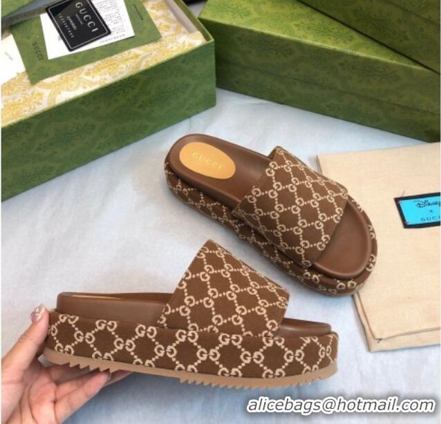 Best Grade Gucci GG Fabric Platform Slide Sandal 5.5cm Chocolate Brown 316024