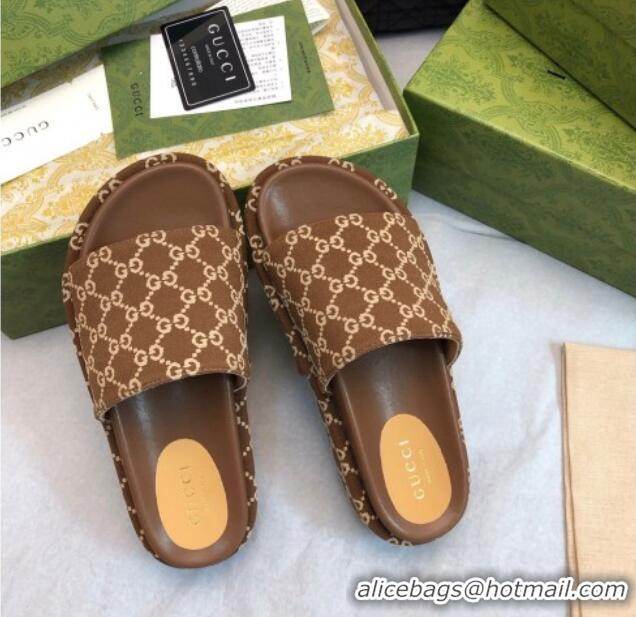 Best Grade Gucci GG Fabric Platform Slide Sandal 5.5cm Chocolate Brown 316024