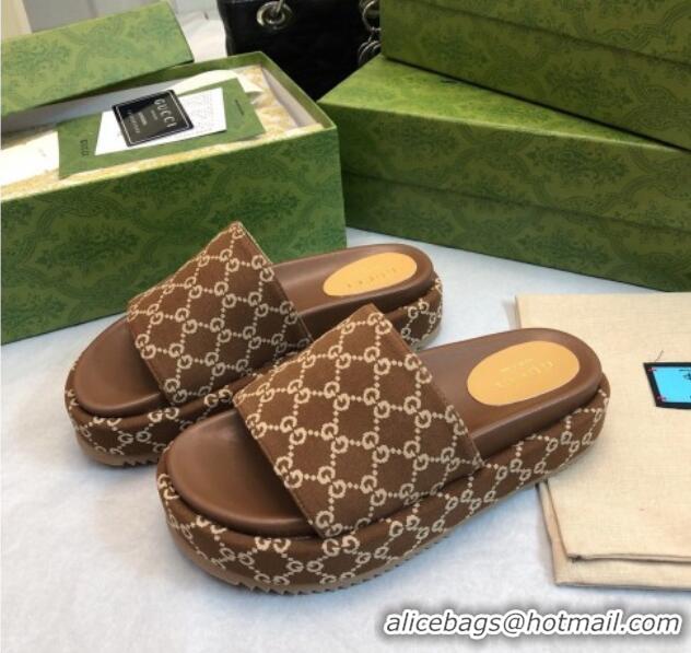 Best Grade Gucci GG Fabric Platform Slide Sandal 5.5cm Chocolate Brown 316024