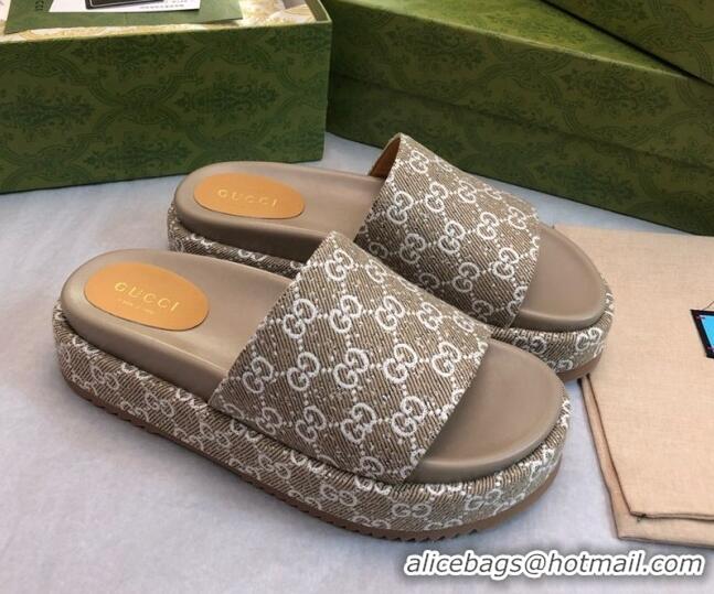 Pretty Style Gucci GG Fabric Platform Slide Sandal 5.5cm Beige/Grey 316025