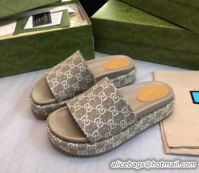 Pretty Style Gucci GG Fabric Platform Slide Sandal 5.5cm Beige/Grey 316025