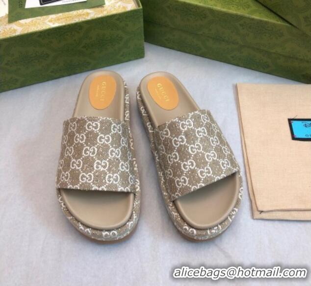 Pretty Style Gucci GG Fabric Platform Slide Sandal 5.5cm Beige/Grey 316025