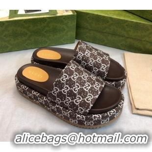 Top Grade Gucci GG Fabric Platform Slide Sandal 5.5cm Dark Brown 316026