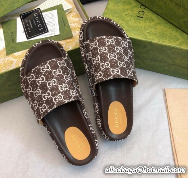 Top Grade Gucci GG Fabric Platform Slide Sandal 5.5cm Dark Brown 316026