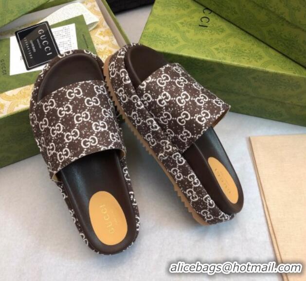 Top Grade Gucci GG Fabric Platform Slide Sandal 5.5cm Dark Brown 316026