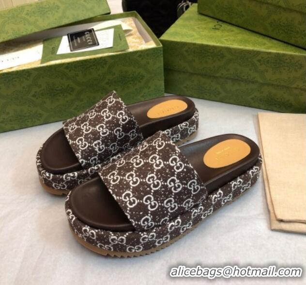 Top Grade Gucci GG Fabric Platform Slide Sandal 5.5cm Dark Brown 316026