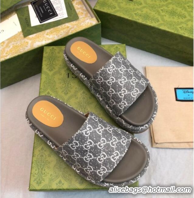 Durable Gucci GG Fabric Platform Slide Sandal 5.5cm Dark Grey 316027