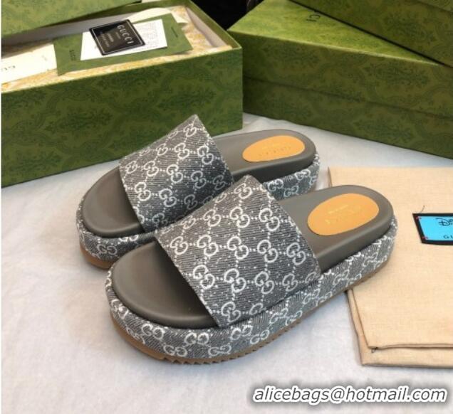 Durable Gucci GG Fabric Platform Slide Sandal 5.5cm Dark Grey 316027