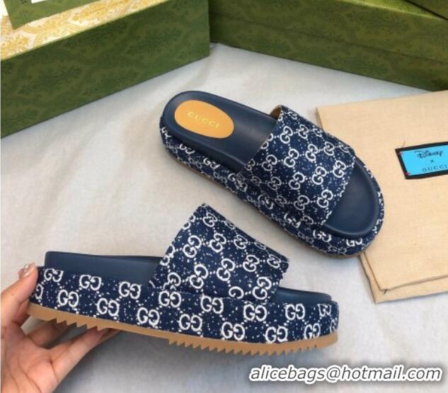 Hot Style Gucci GG Fabric Platform Slide Sandal 5.5cm Navy Blue 316028