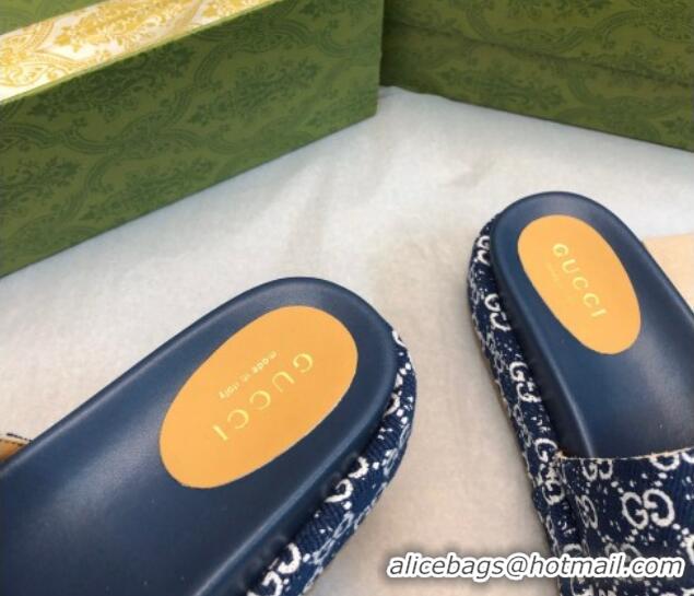 Hot Style Gucci GG Fabric Platform Slide Sandal 5.5cm Navy Blue 316028