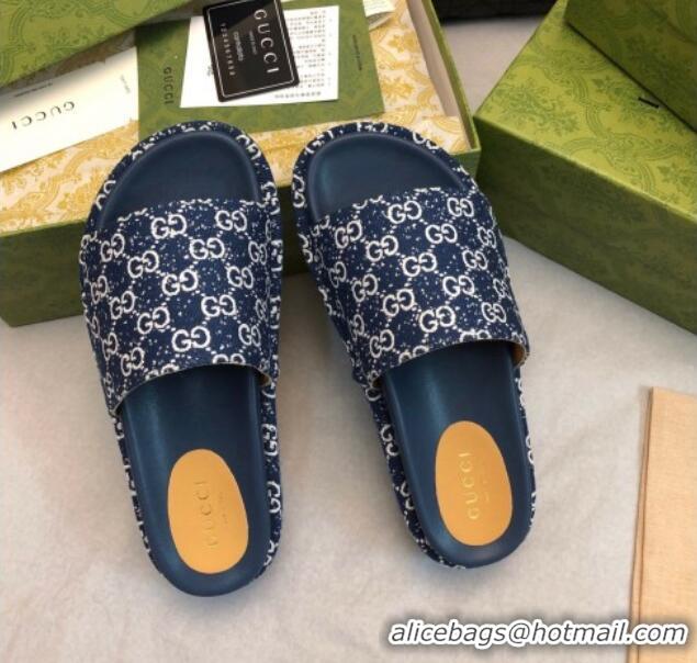 Hot Style Gucci GG Fabric Platform Slide Sandal 5.5cm Navy Blue 316028