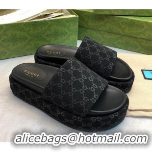 Best Price Gucci GG Fabric Platform Slide Sandal 5.5cm All Black 316029