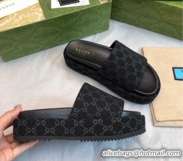 Best Price Gucci GG Fabric Platform Slide Sandal 5.5cm All Black 316029