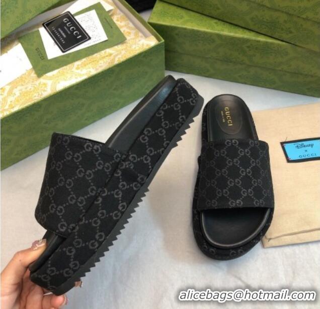 Best Price Gucci GG Fabric Platform Slide Sandal 5.5cm All Black 316029