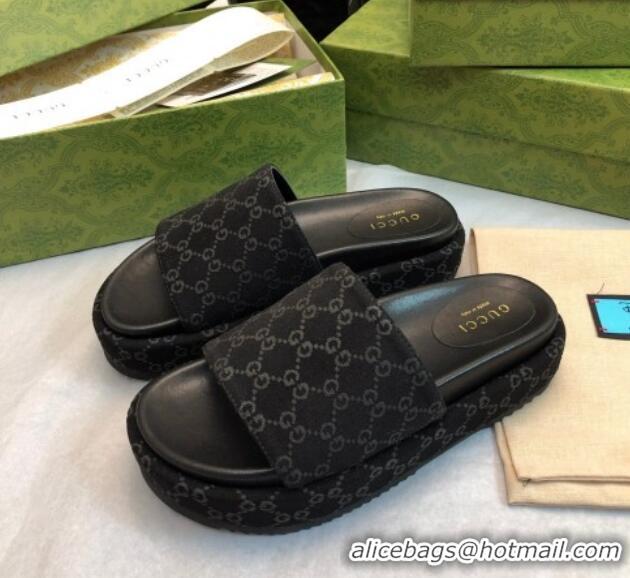 Best Price Gucci GG Fabric Platform Slide Sandal 5.5cm All Black 316029