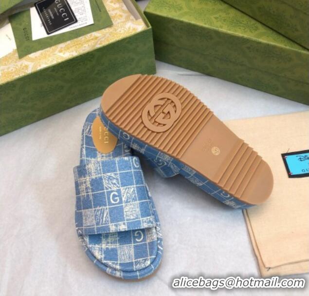 Grade Quality Gucci Check Denim Platform Slide Sandal 5.5cm Blue 316030