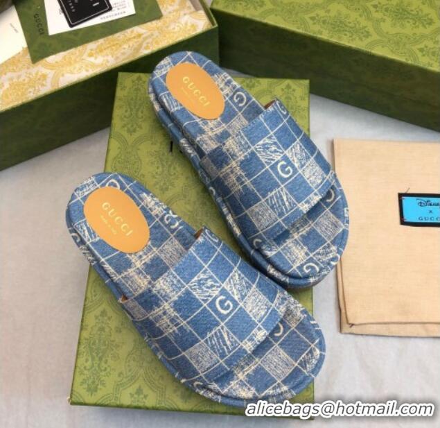 Grade Quality Gucci Check Denim Platform Slide Sandal 5.5cm Blue 316030