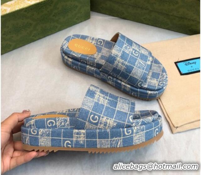 Grade Quality Gucci Check Denim Platform Slide Sandal 5.5cm Blue 316030